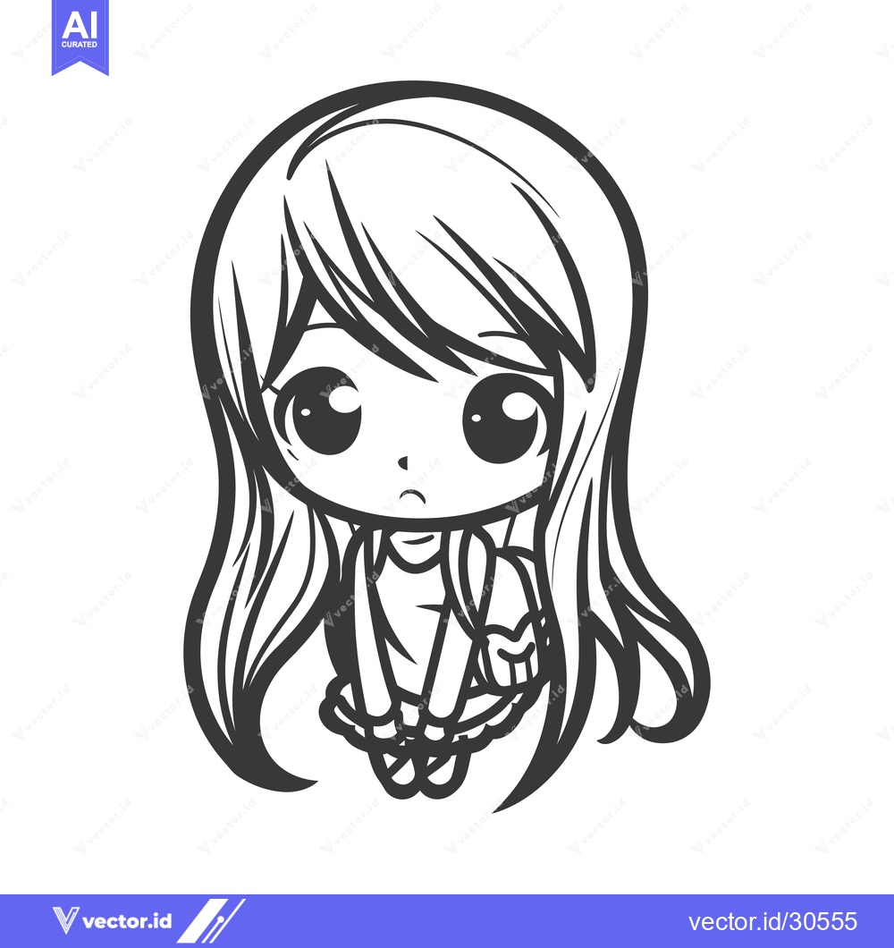 Premium Vector of A cartoon image of a small girl with long flowing hair