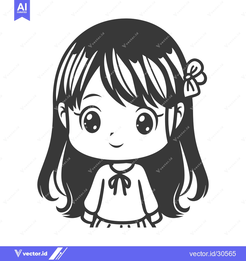 Premium Vector dari A happy adorable young girl with long hair wearing a bow