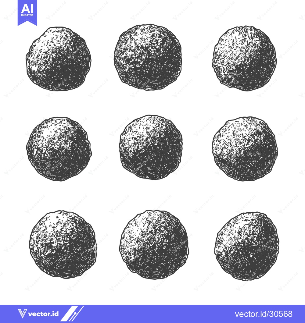 Premium Vector of Nine Detailed Engravings of Round Food Items