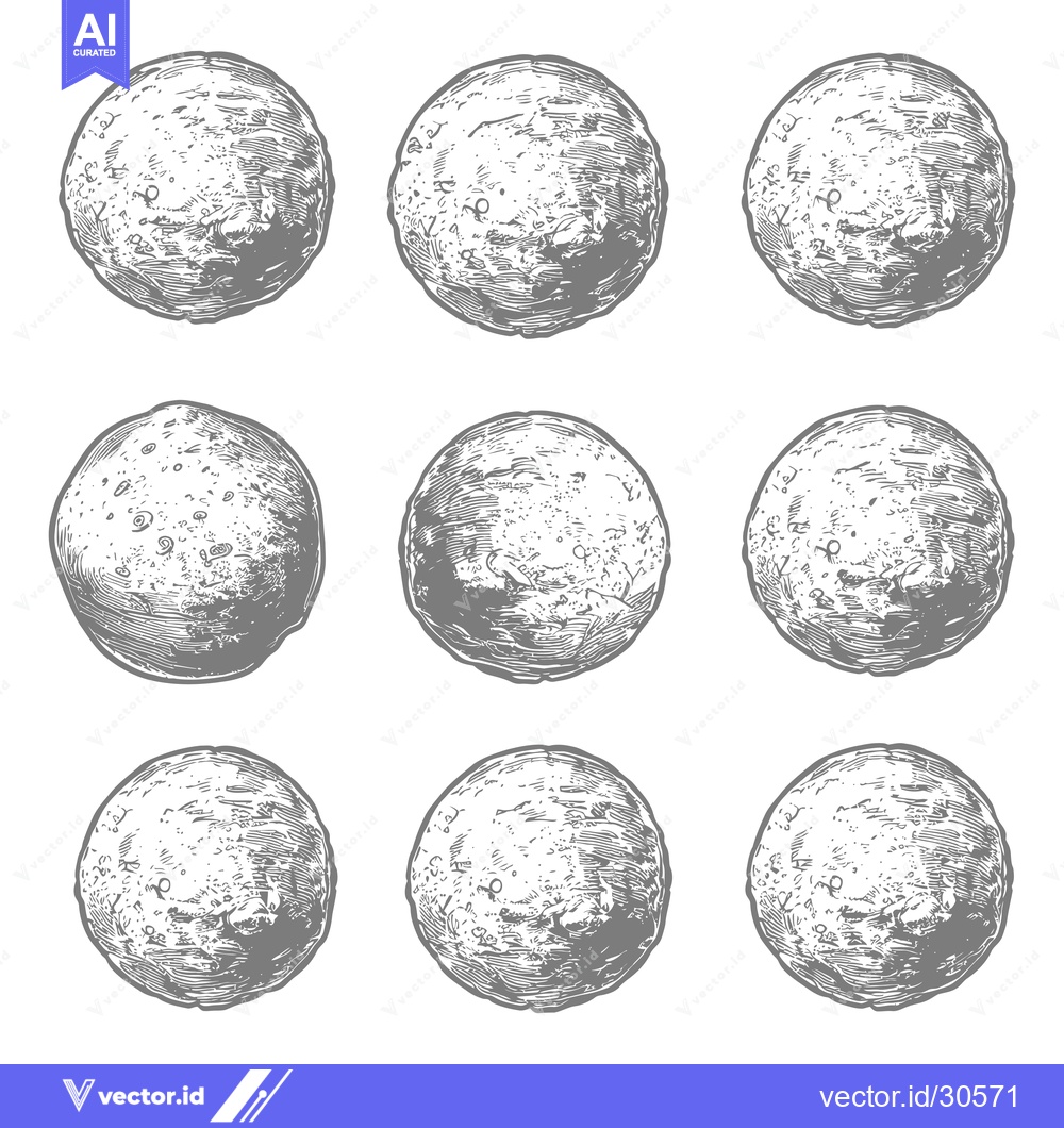 Premium Vector dari Nine Detailed Engravings of a Cratered Moon Surface
