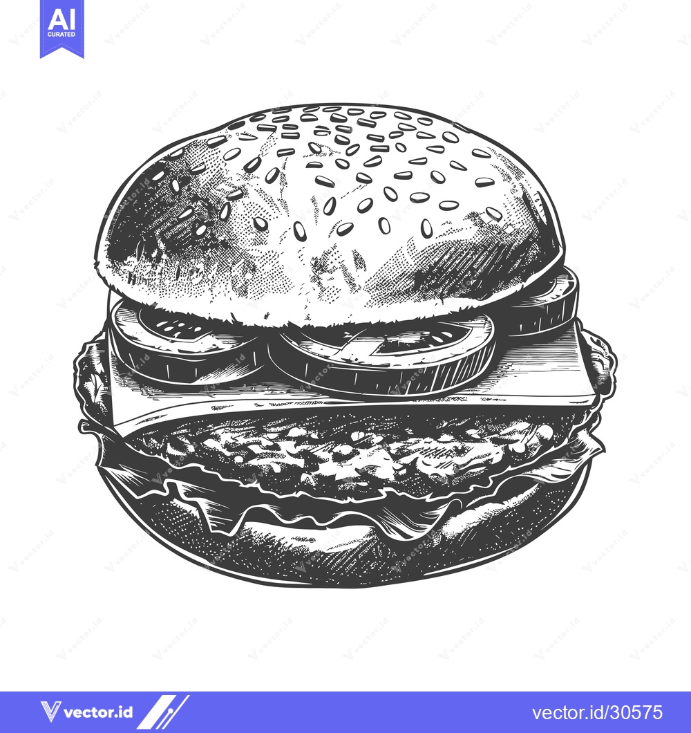 Premium Vector dari Delicious Hand Drawn Sketch Of A Classic Burger