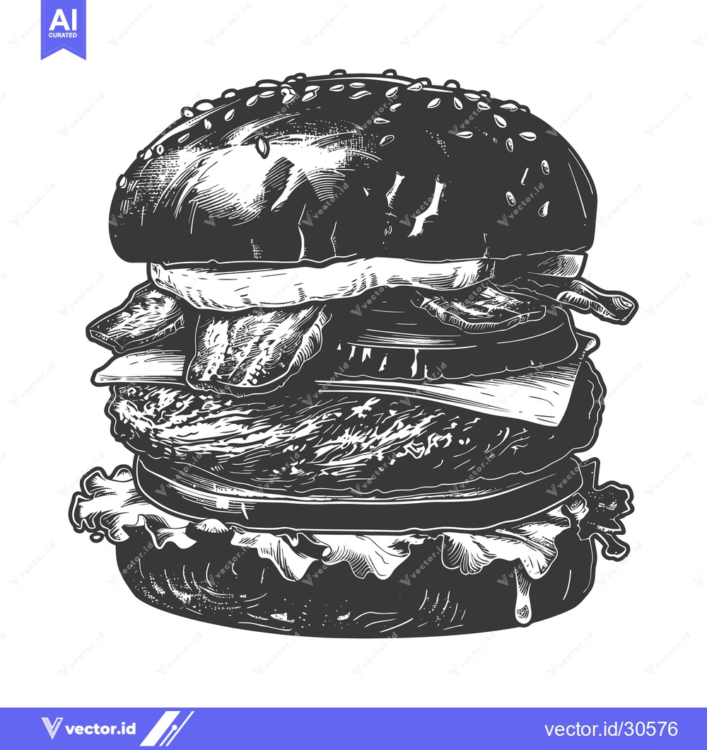 Premium Vector dari Delicious Bacon Cheeseburger Detailed Illustration