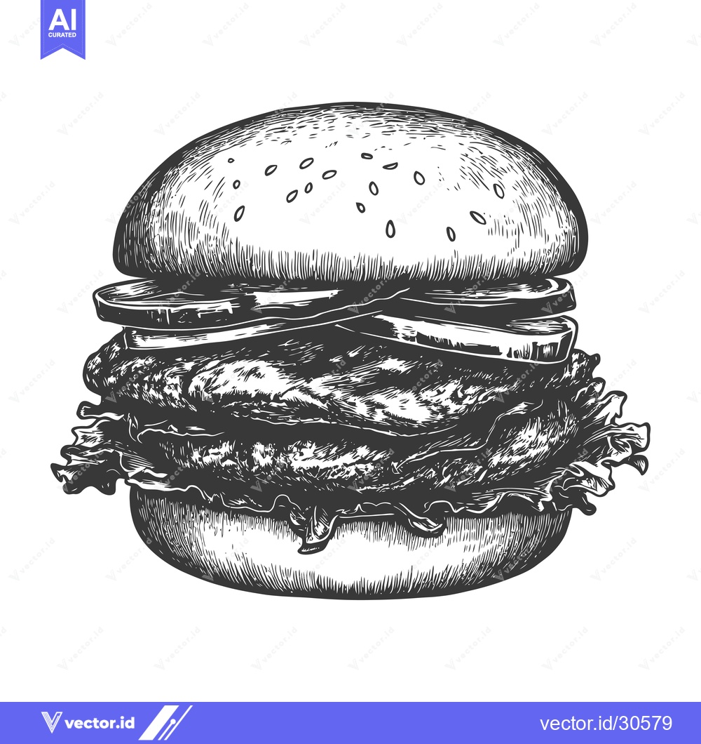 Premium Vector dari Delicious Hand Drawn Burger Illustration Showing Fresh Ingredients