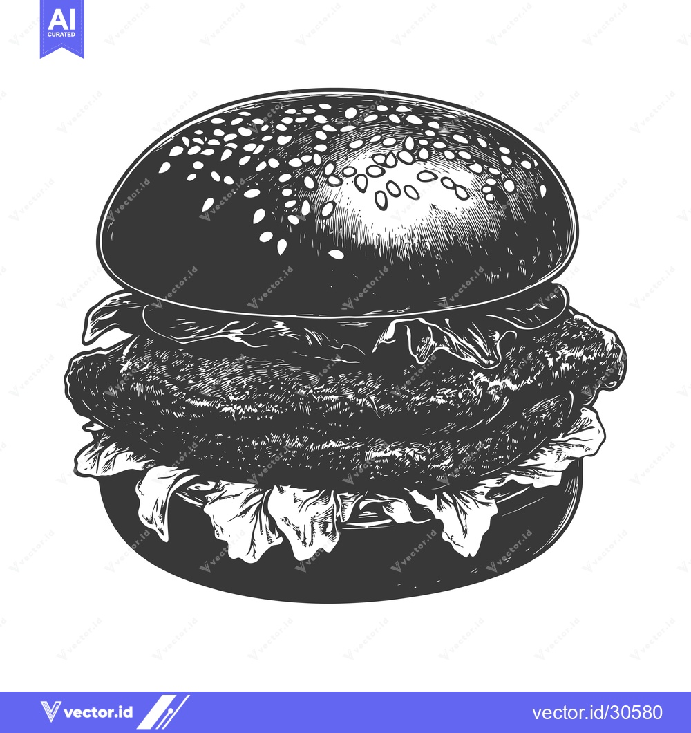 Premium Vector of Delicious Black and White Burger Illustration