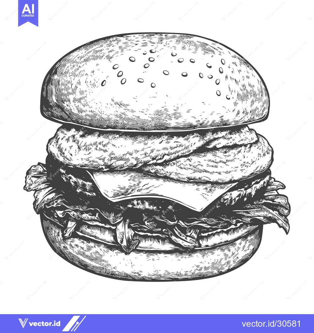 Premium Vector dari Delicious Hand Drawn Burger Illustration Featuring Juicy Patty And Fre