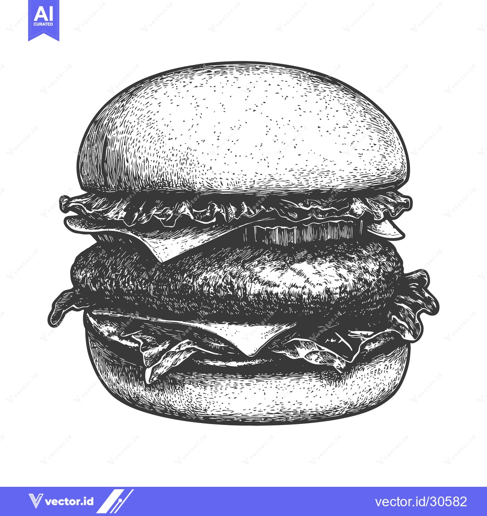 Premium Vector of Delicious Double Patty Burger with Lettuce and Cheese