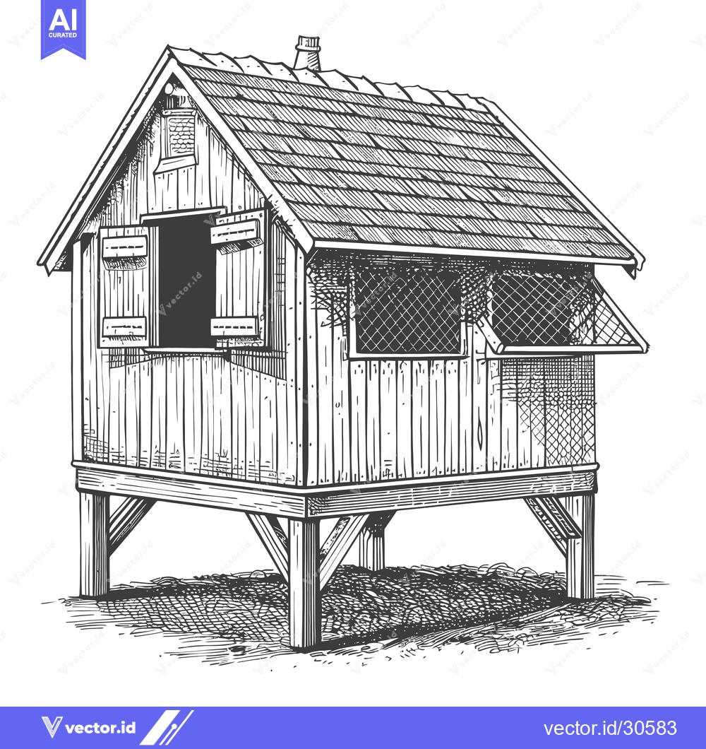 Premium Vector of Elevated Wooden Chicken Coop with Open Door
