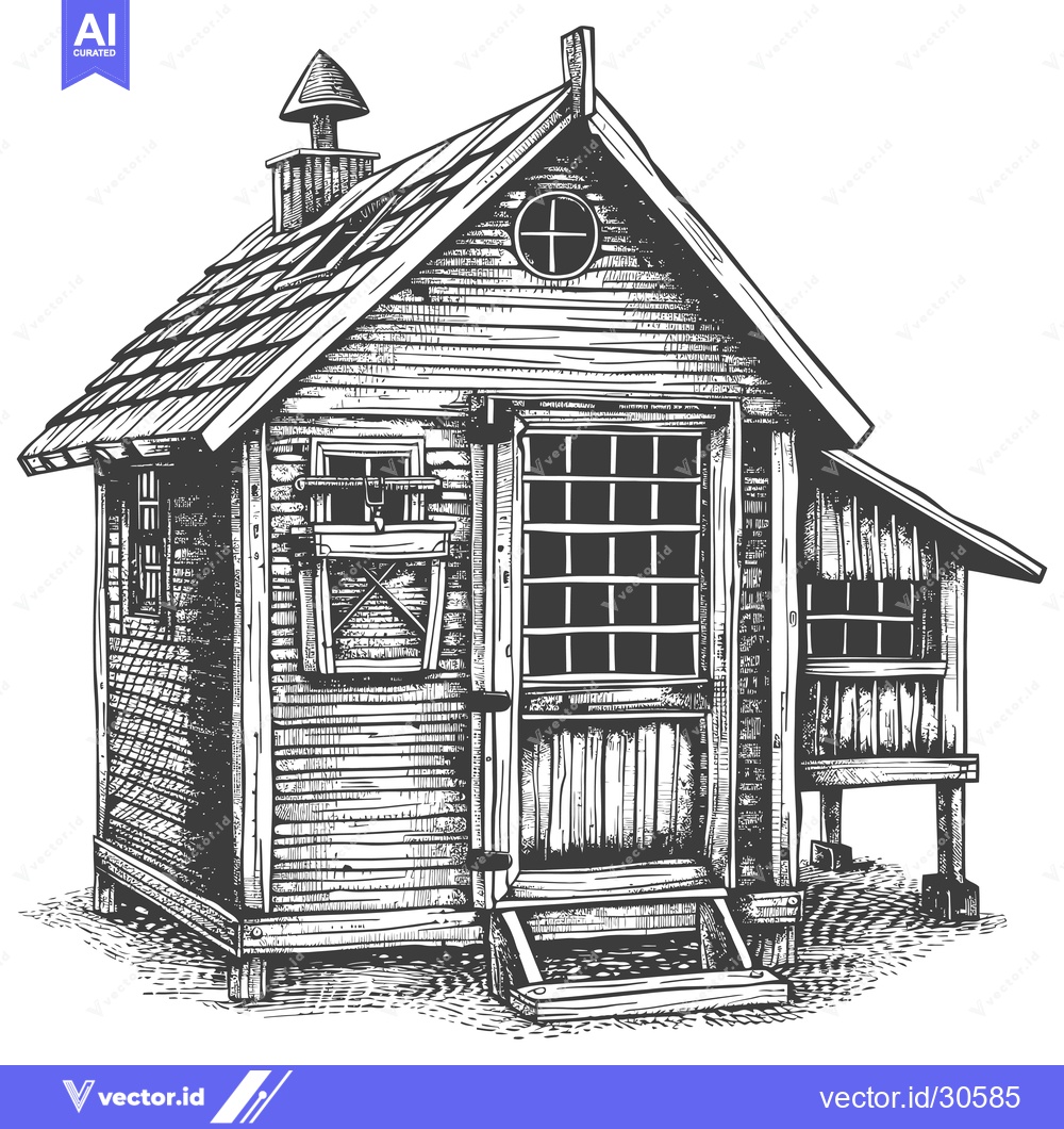 Premium Vector dari A Detailed Drawing Of A Rustic Wooden Cabin