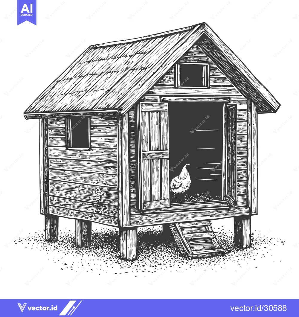 Premium Vector of Rustic Wooden Chicken Coop With A Single Hen Inside