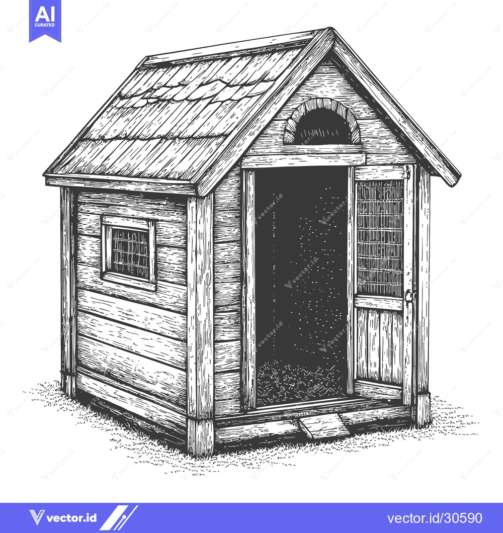 Premium Vector dari A rustic wooden shed with an open door stands on grass