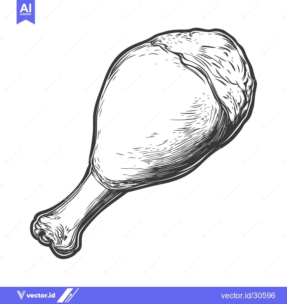 Premium Vector dari A monochrome artistic illustration of a roasted chicken leg