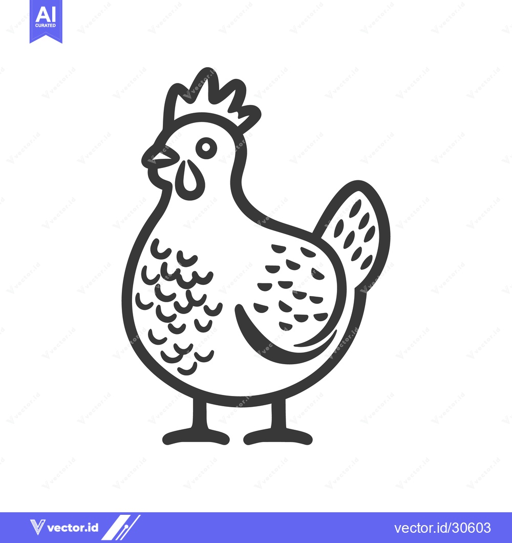 Premium Vector of A simple black and white illustration of a farmyard chicken
