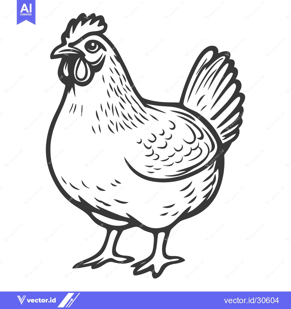 Premium Vector dari A detailed black and white drawing depicting a single chicken standing