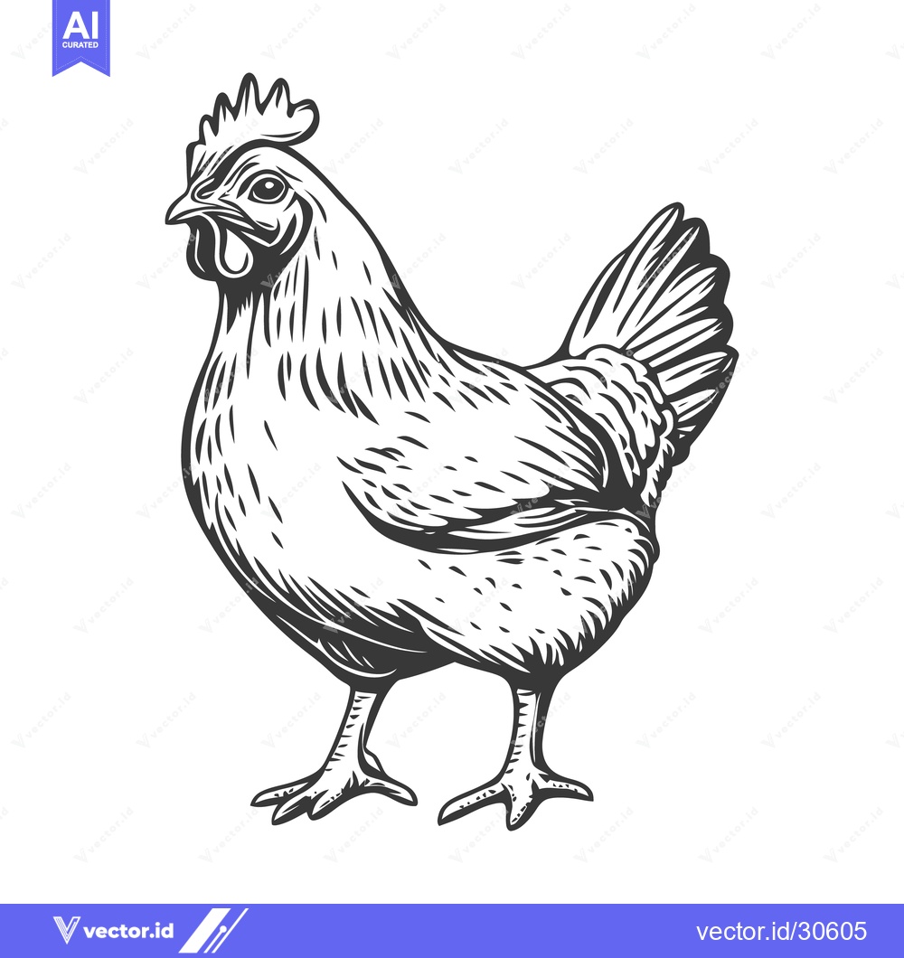 Premium Vector of A Detailed Black And White Vector Illustration Of A Chicken