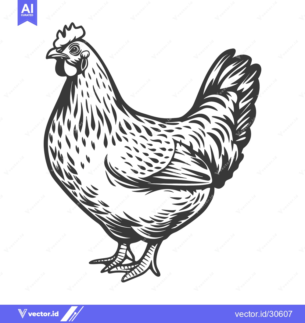 Premium Vector of A detailed black and white illustration of a standing hen