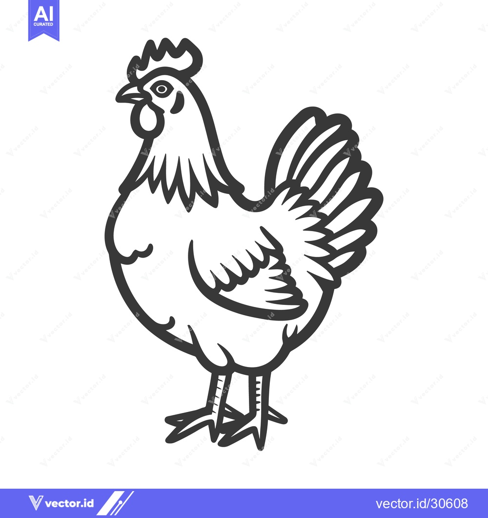 Premium Vector dari A detailed black and white illustration of a male farmyard chicken