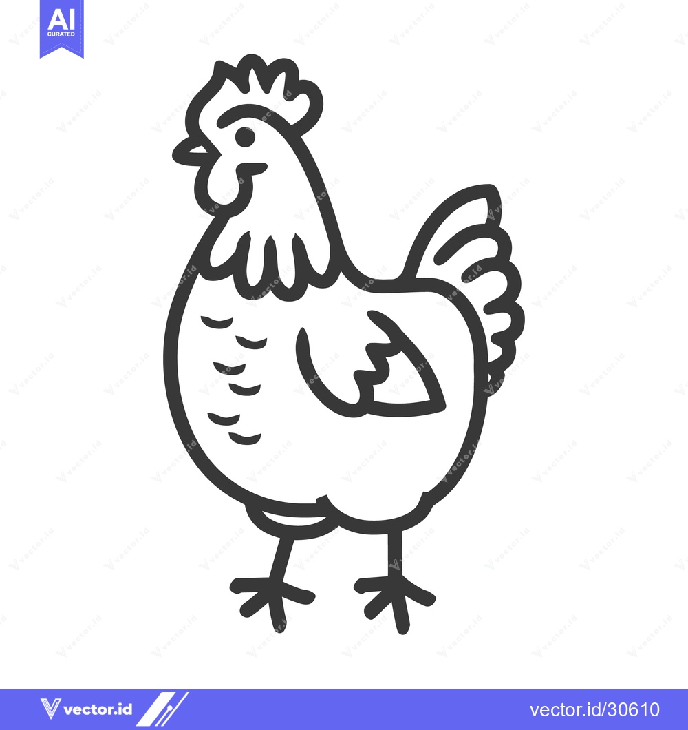 Premium Vector of A simple line drawing showing a standing chicken illustration