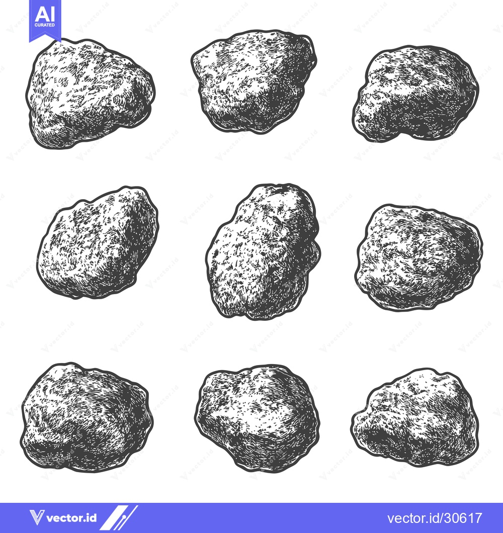 Premium Vector dari Nine Irregularly Shaped Stones Drawn in Ink