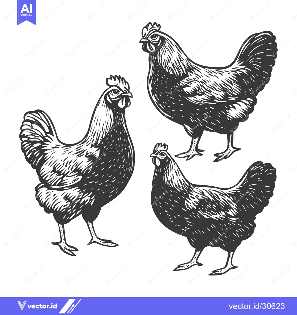 Premium Vector of Three poultry animals depicted in an illustrative black and white draw