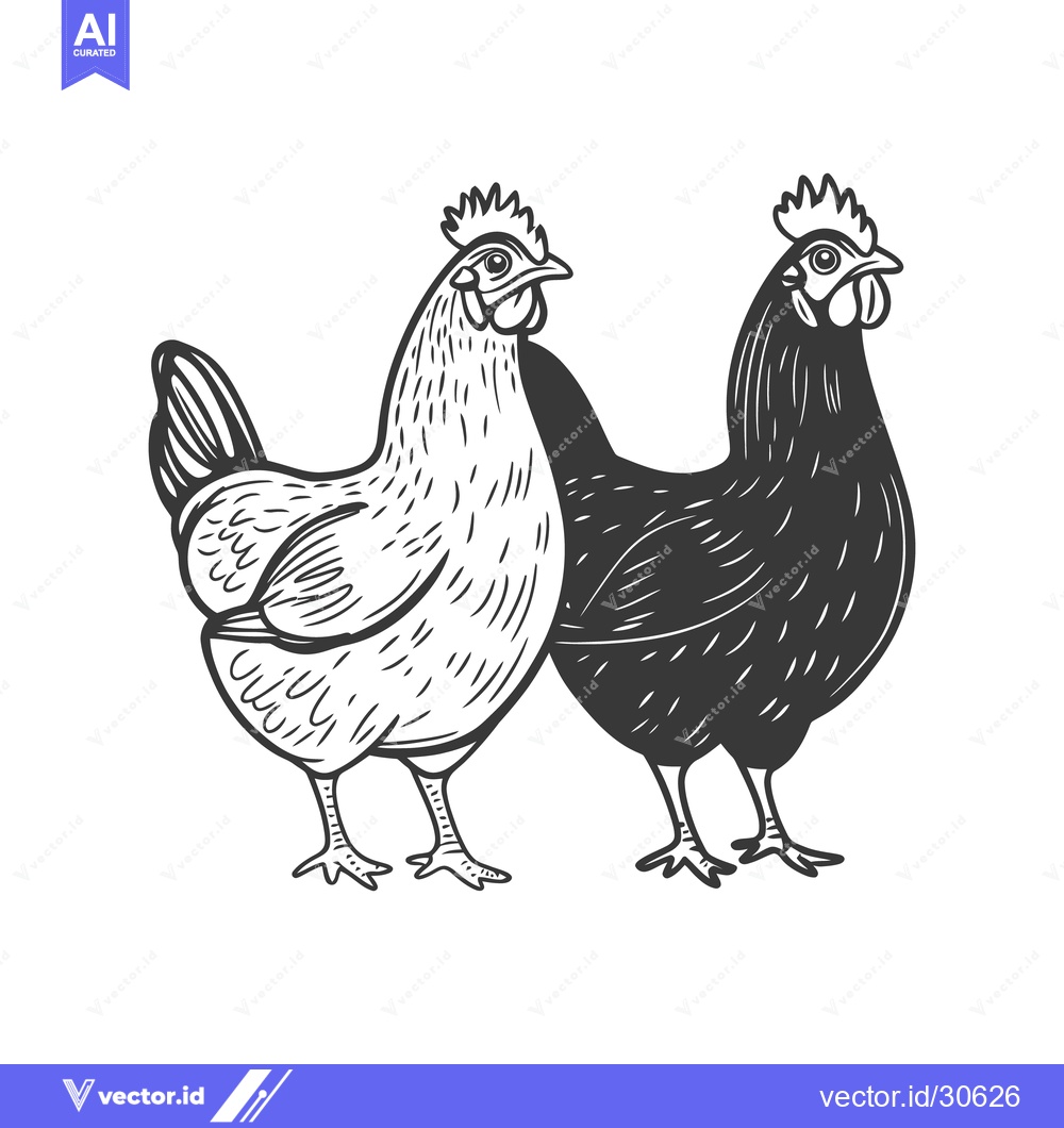 Premium Vector dari Two stylized hen illustrations are presented against a blank white bac