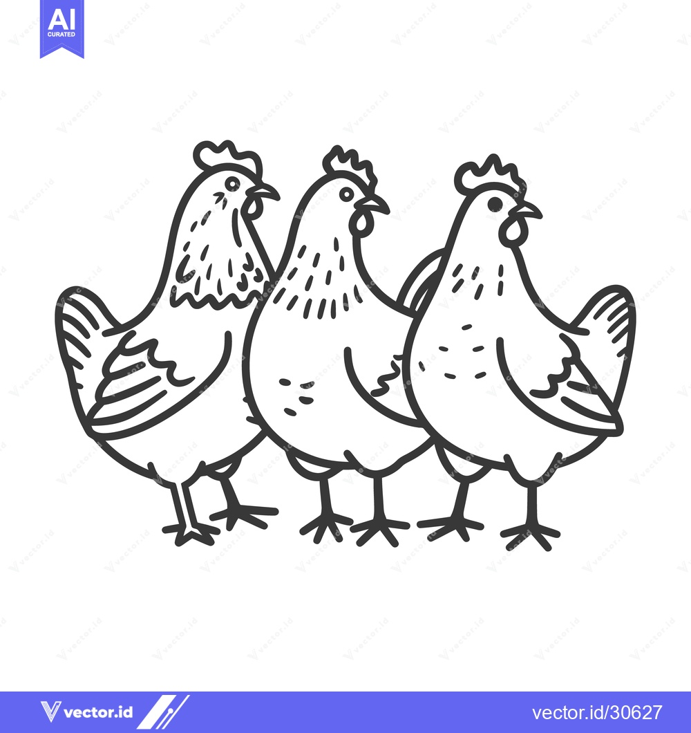 Premium Vector dari Three stylized chickens depicted in a simple black line drawing
