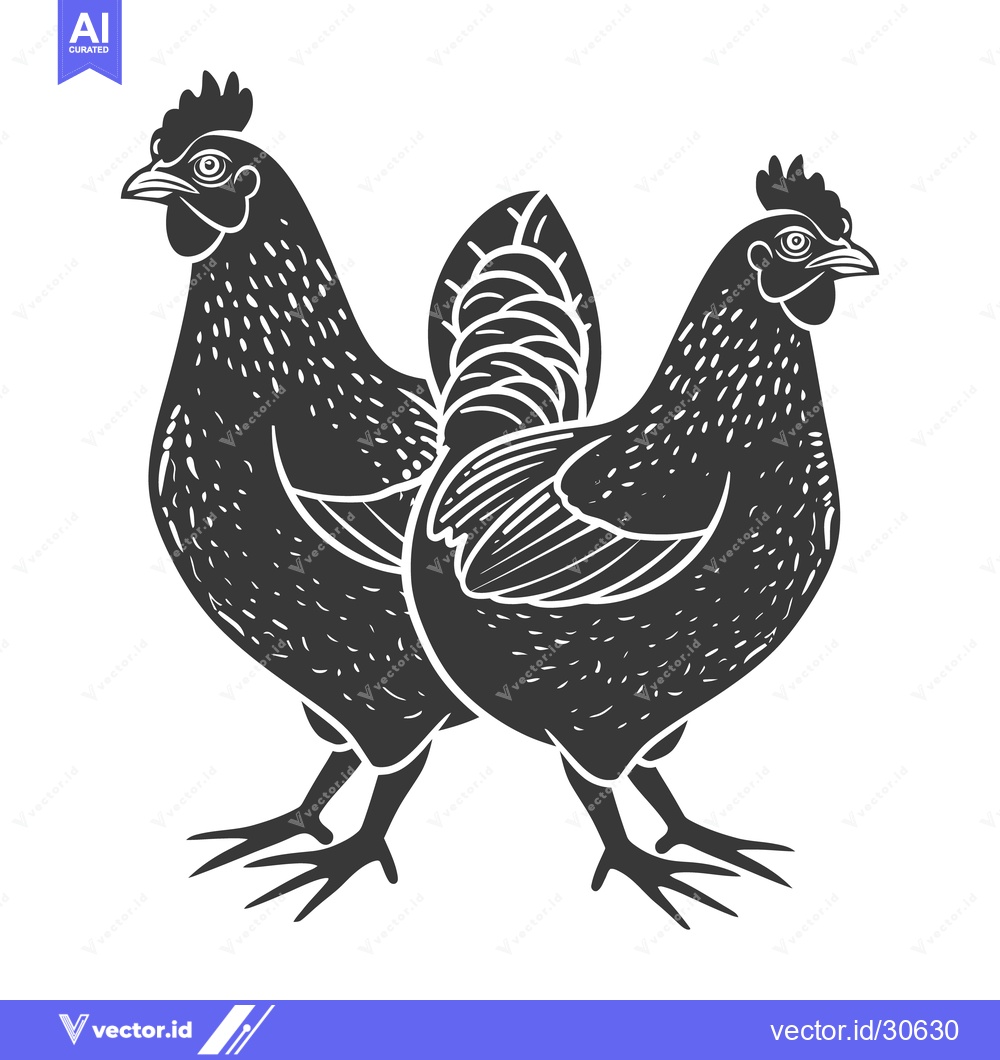 Premium Vector dari Two stylized black chickens standing side by side facing different dir