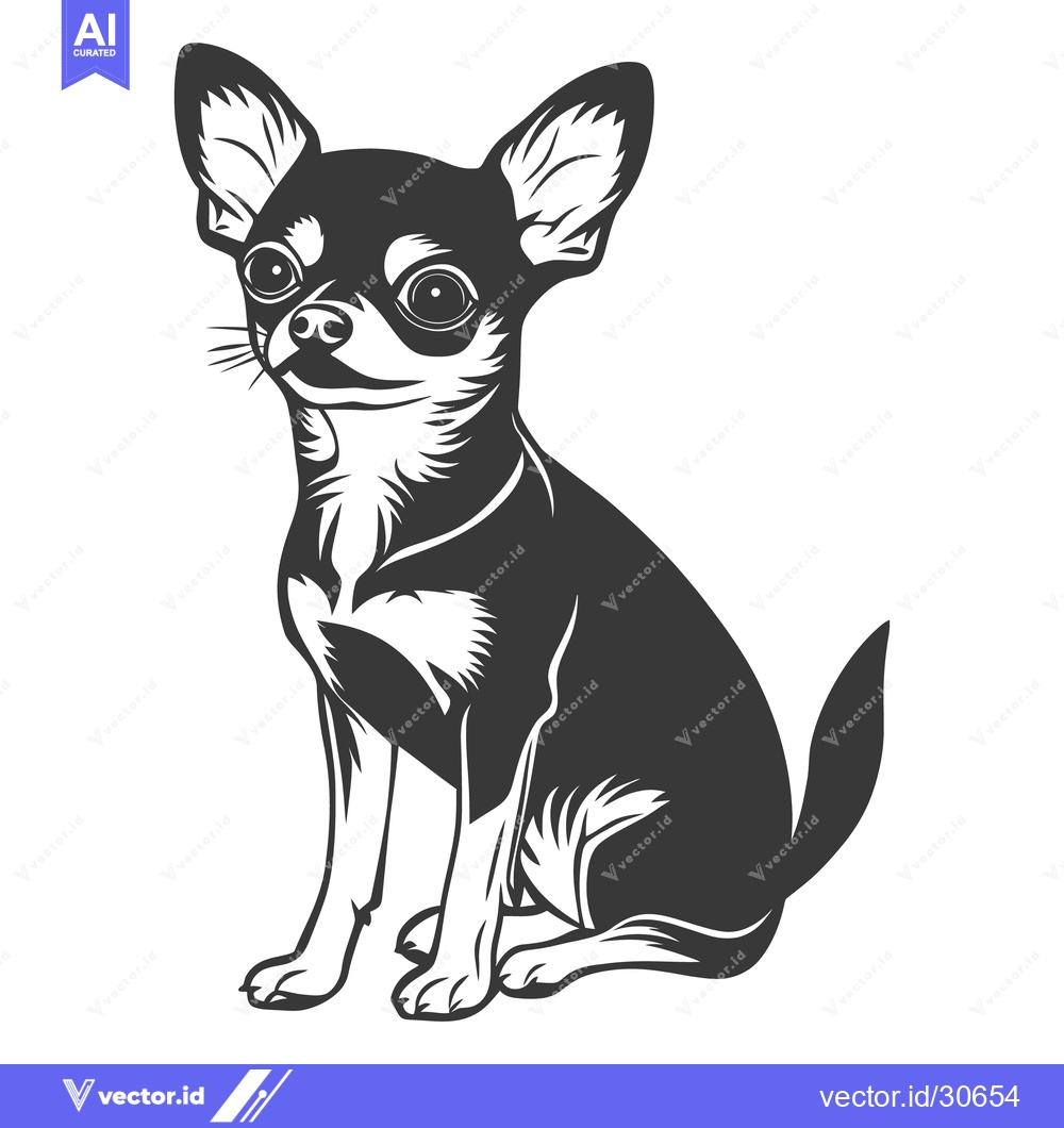 Premium Vector of A black and white illustration of a small sitting dog
