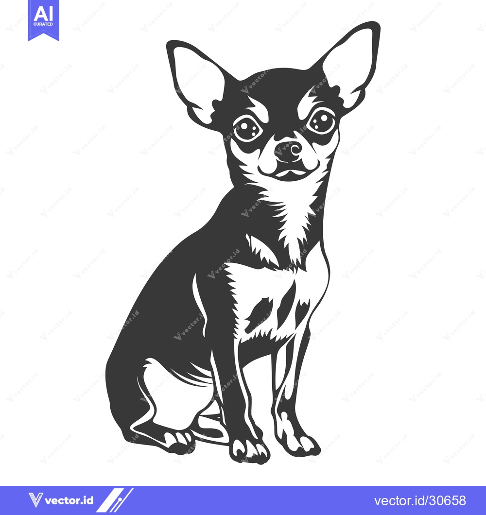 Premium Vector dari A stylized drawing depicts a small seated black and white dog