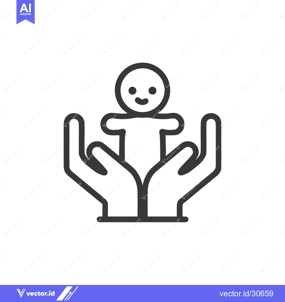 Premium Vector dari Minimalist Icon: Protective Hands Holding Smiling Baby, Symbolizing Ca