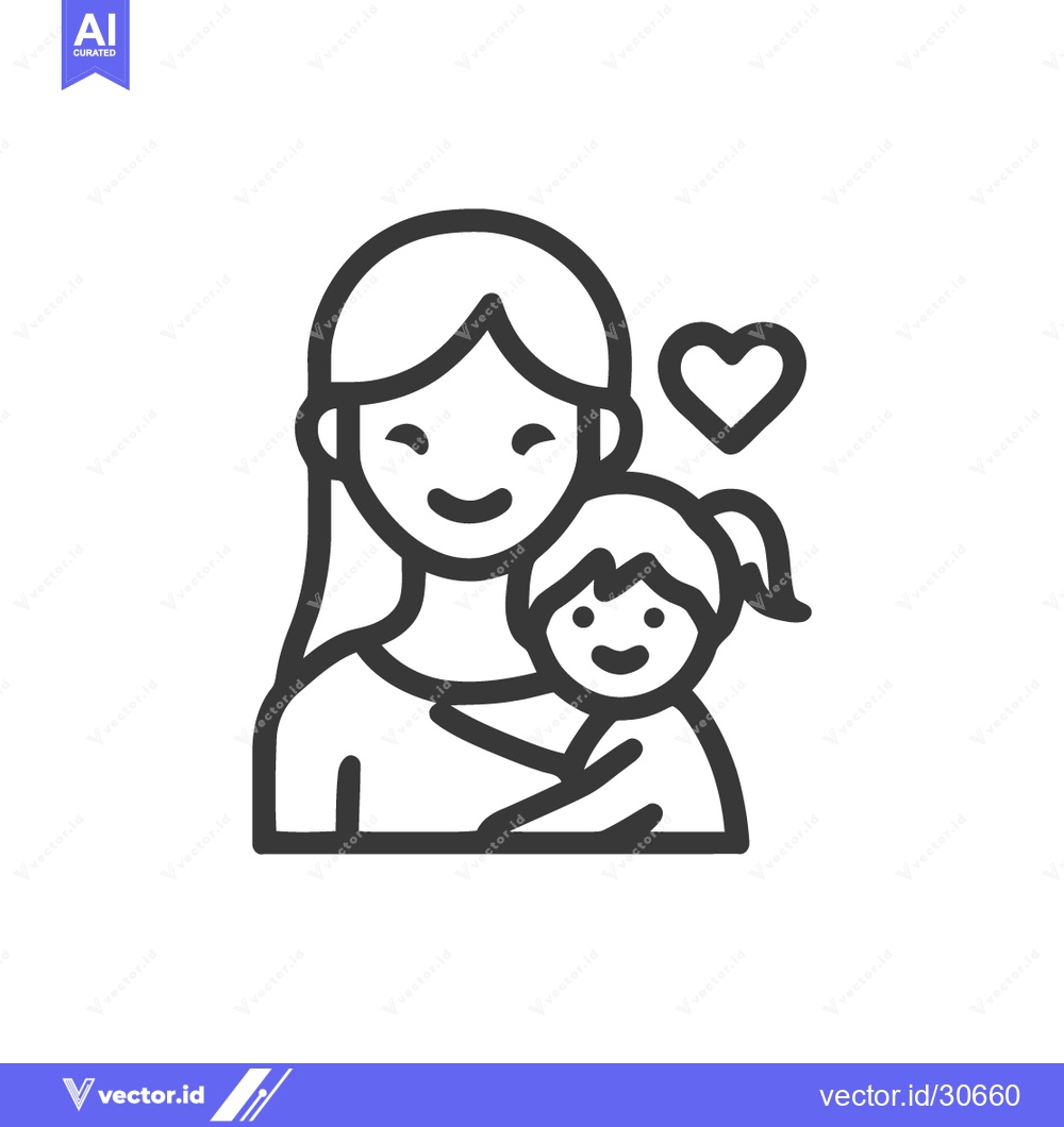 Premium Vector of Loving Mother Embracing Daughter with Heart, Line Art Icon