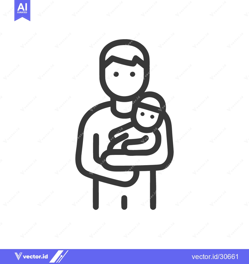 Premium Vector of Minimalist Icon of Father Holding Baby, Line Art, Family Love
