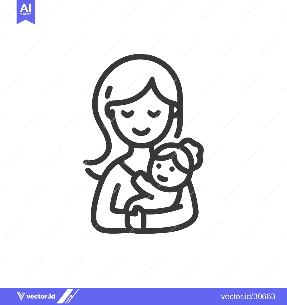 Premium Vector of Minimalist Line Art: Mother Holding Baby with Love and Tenderness