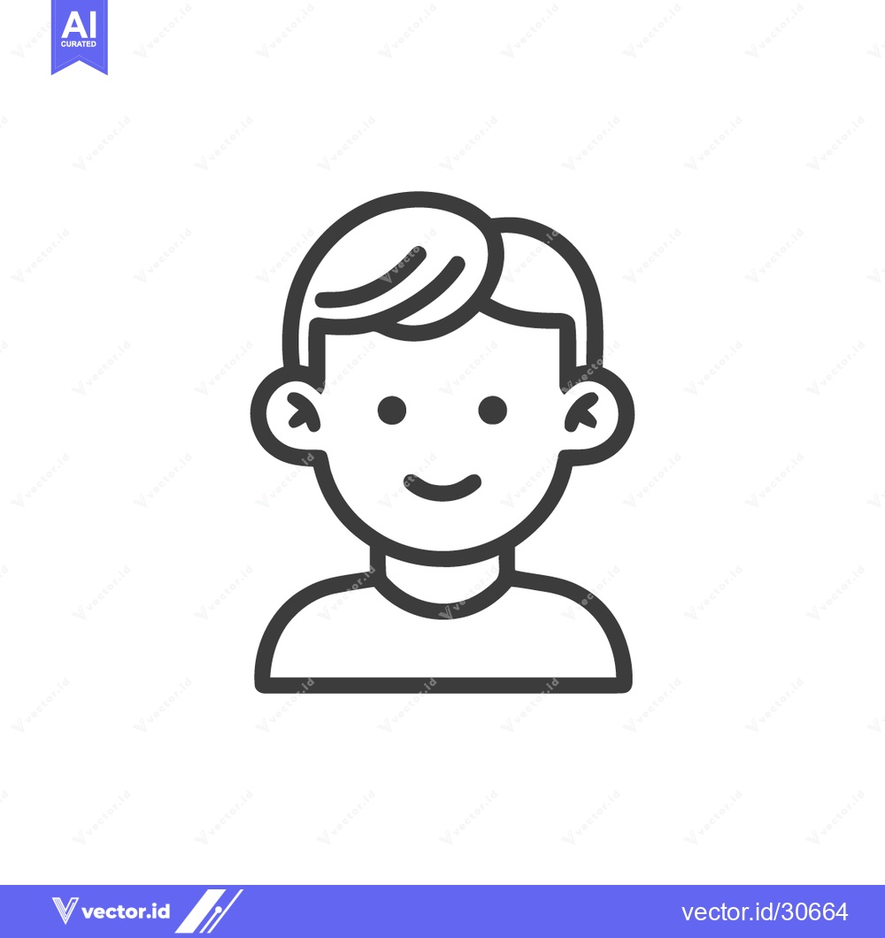 Premium Vector dari Smiling Boy Icon: Simple Line Art Portrait with Happy Expression