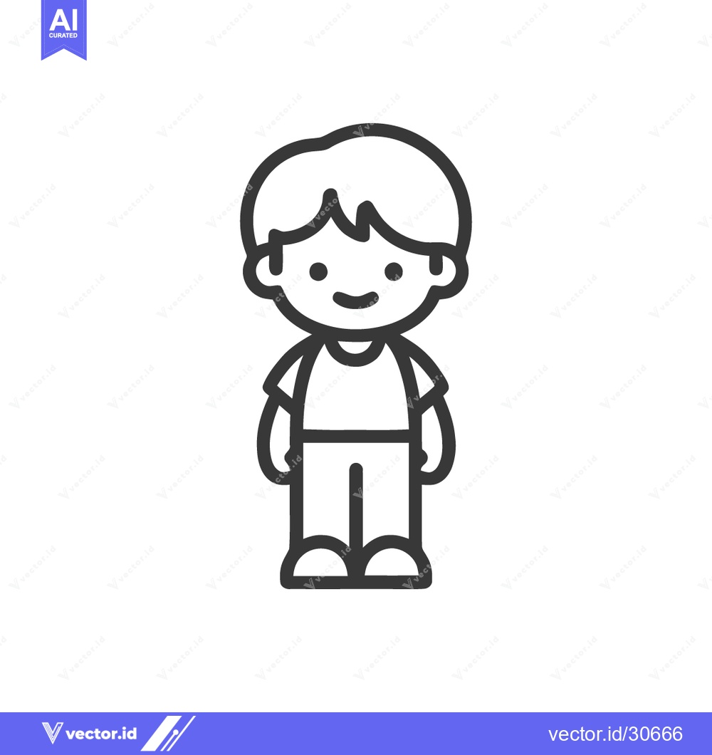 Premium Vector dari Simple Line Art: Smiling Boy with T-Shirt and Shorts Icon