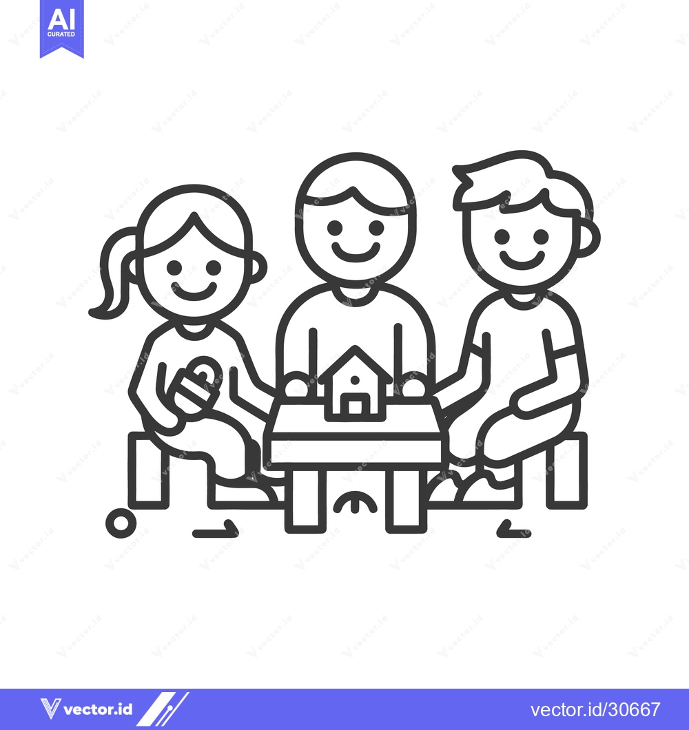 Premium Vector of Three cartoon children seated together at a small table