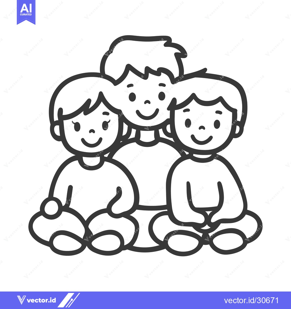 Premium Vector of Three children sitting closely together and smiling happily at the vie