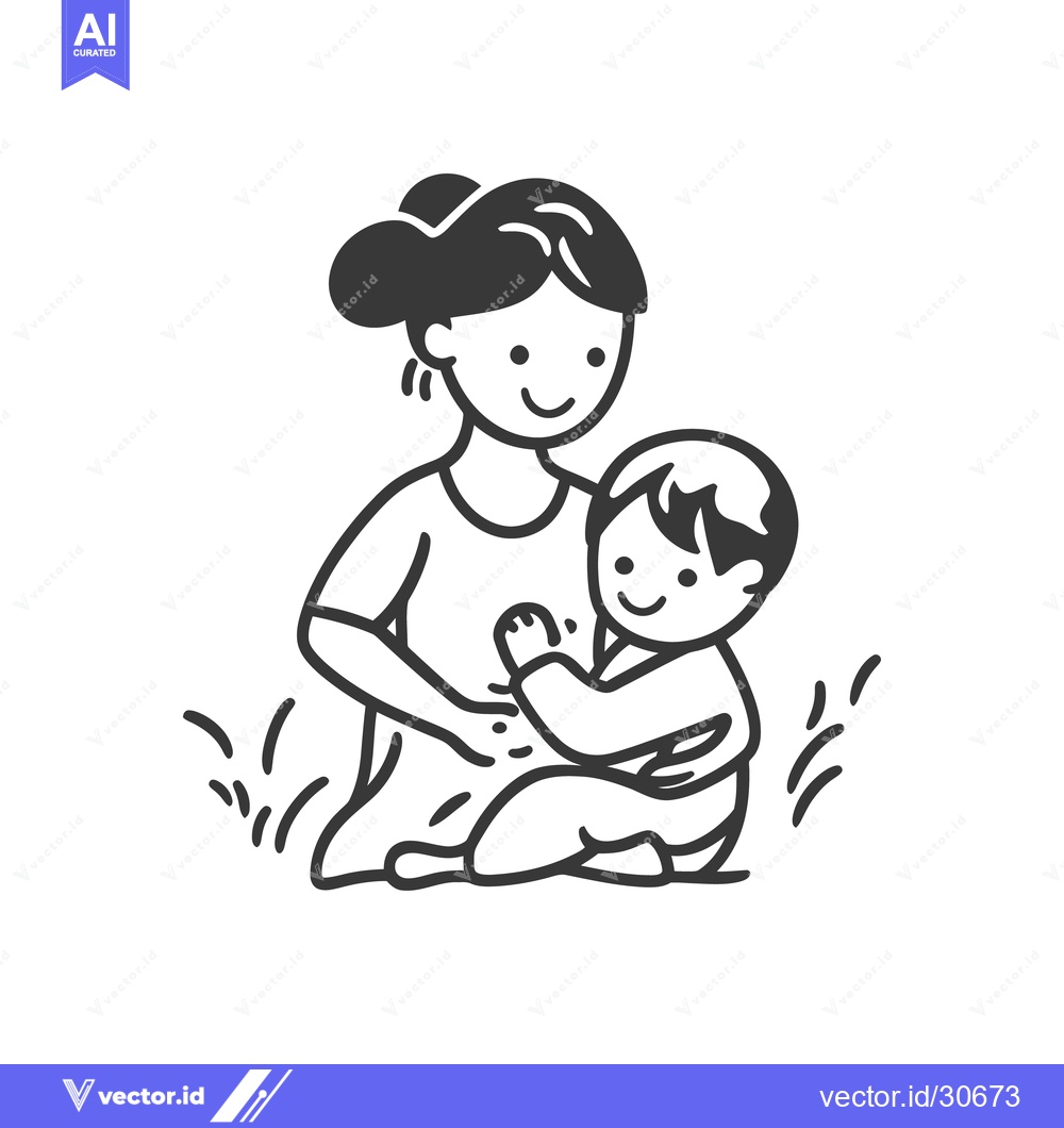 Premium Vector dari A loving mother embracing her small child in a gentle pose