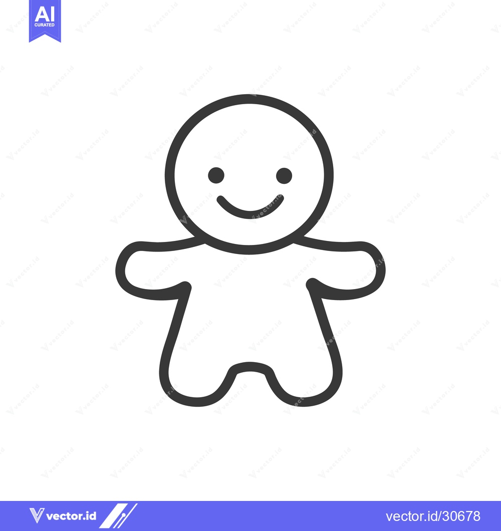 Premium Vector of A friendly and simple black and white outlined gingerbread person figu