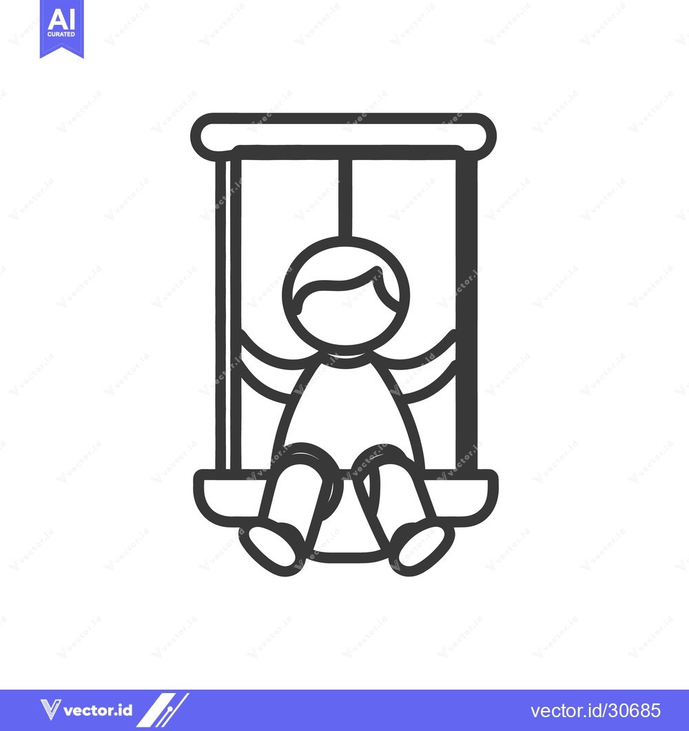 Premium Vector dari A simple line drawing depicts a child on a swing set
