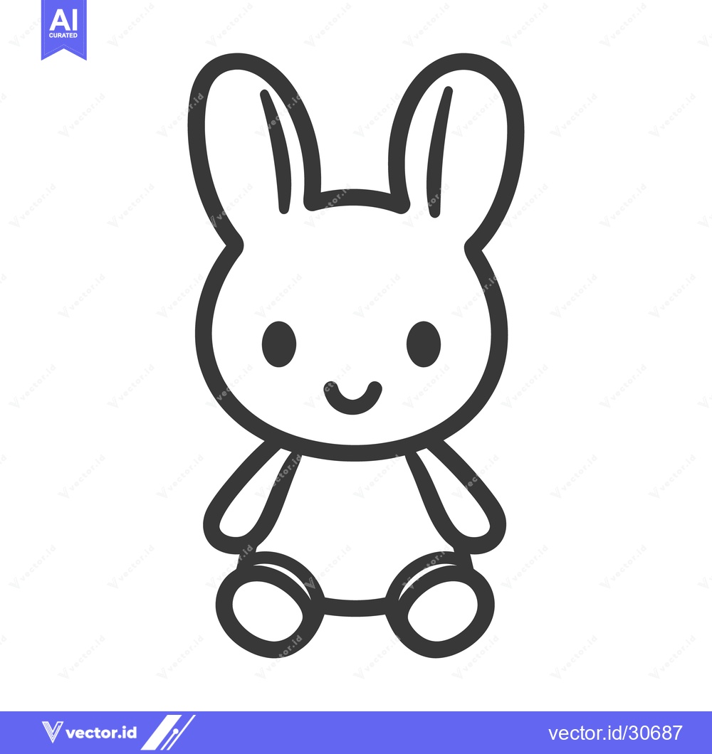 Premium Vector of A simple line art drawing of a cute happy bunny