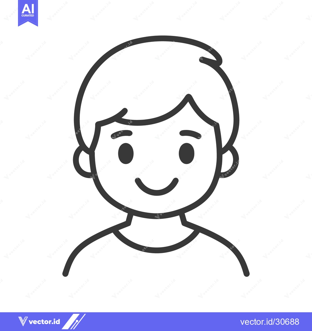 Premium Vector of A Simple Black and White Cartoon Portrait of a Smiling Boy