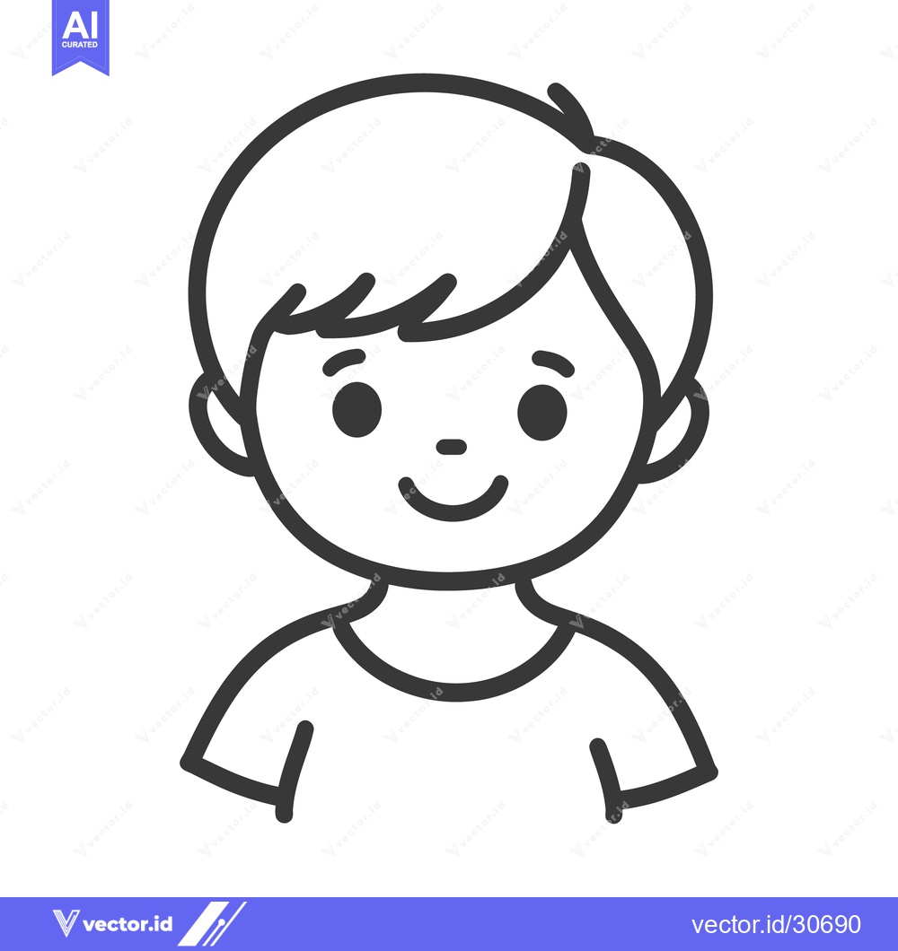 Premium Vector dari A simple black and white illustration depicting a smiling young boy