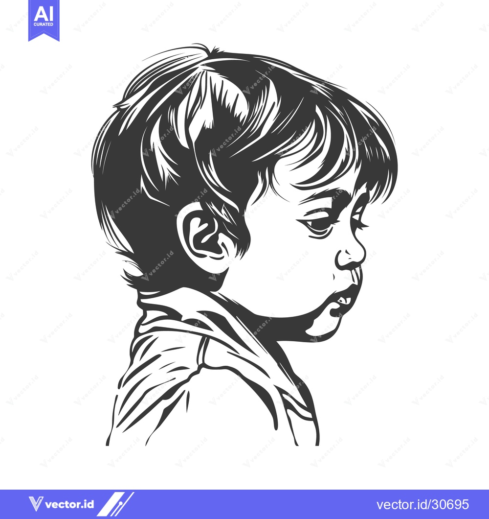 Premium Vector of A monochromatic illustration of a young child in profile