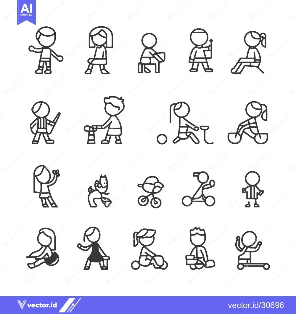 Premium Vector dari Children Engaged in Various Activities Illustrated by Line Drawings