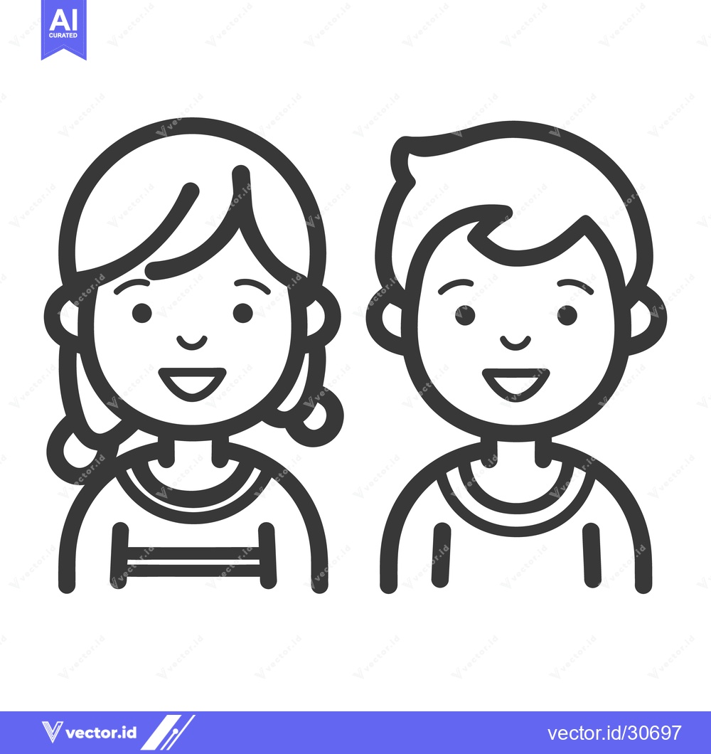 Premium Vector dari Two smiling children depicted in simple black and white cartoon form