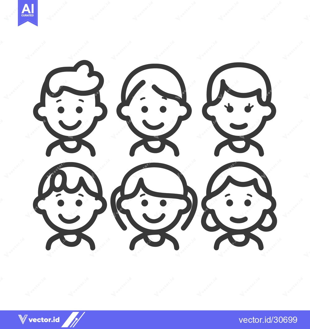 Premium Vector dari Six Line Drawn Smiling Children With Different Hairstyles