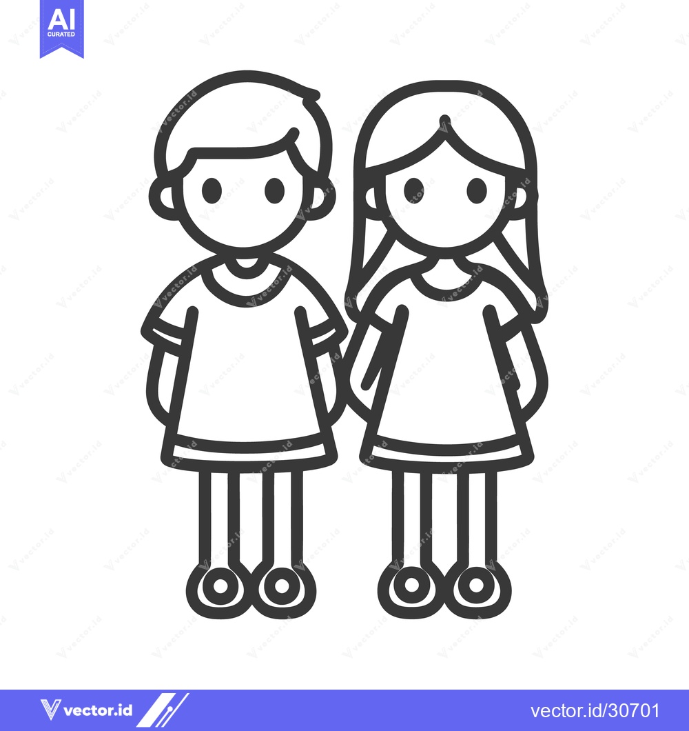 Premium Vector dari Two cartoon children holding hands wearing simple clothing and smiling