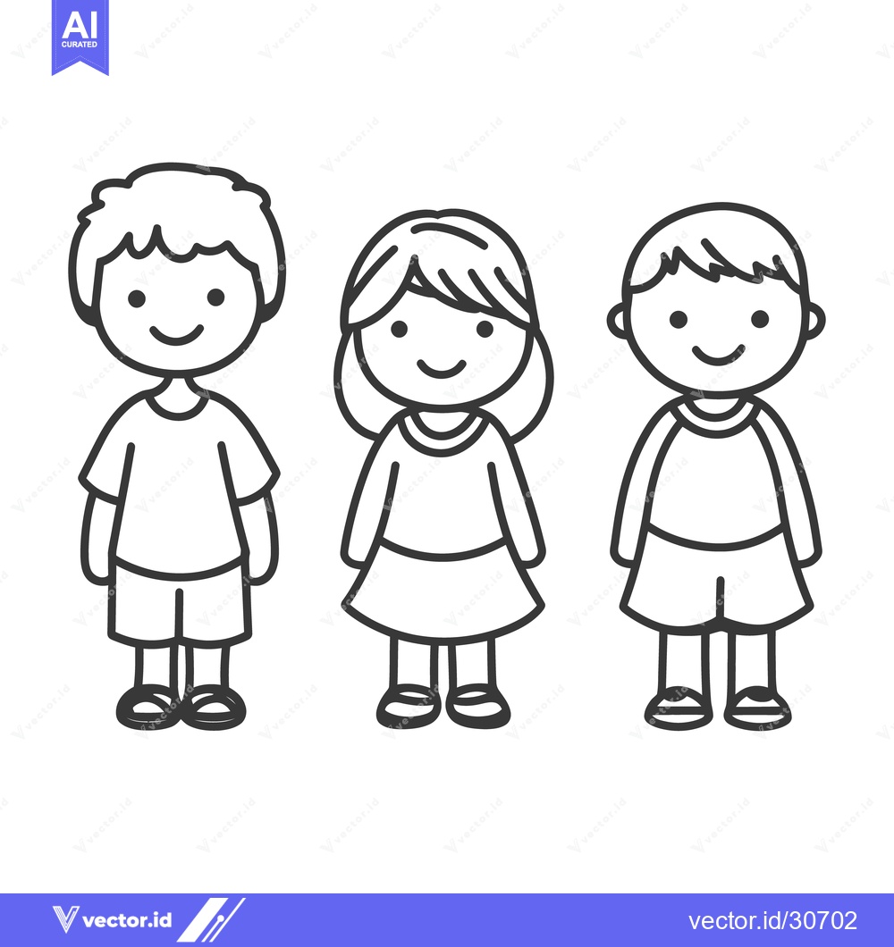 Premium Vector dari Three simple cartoon children smiling and standing together happily