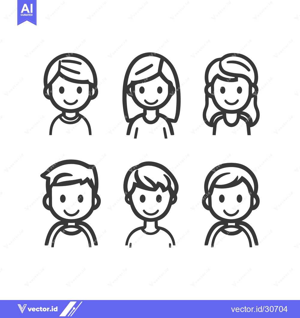 Premium Vector dari Simple line art illustrations depicting various smiling human faces