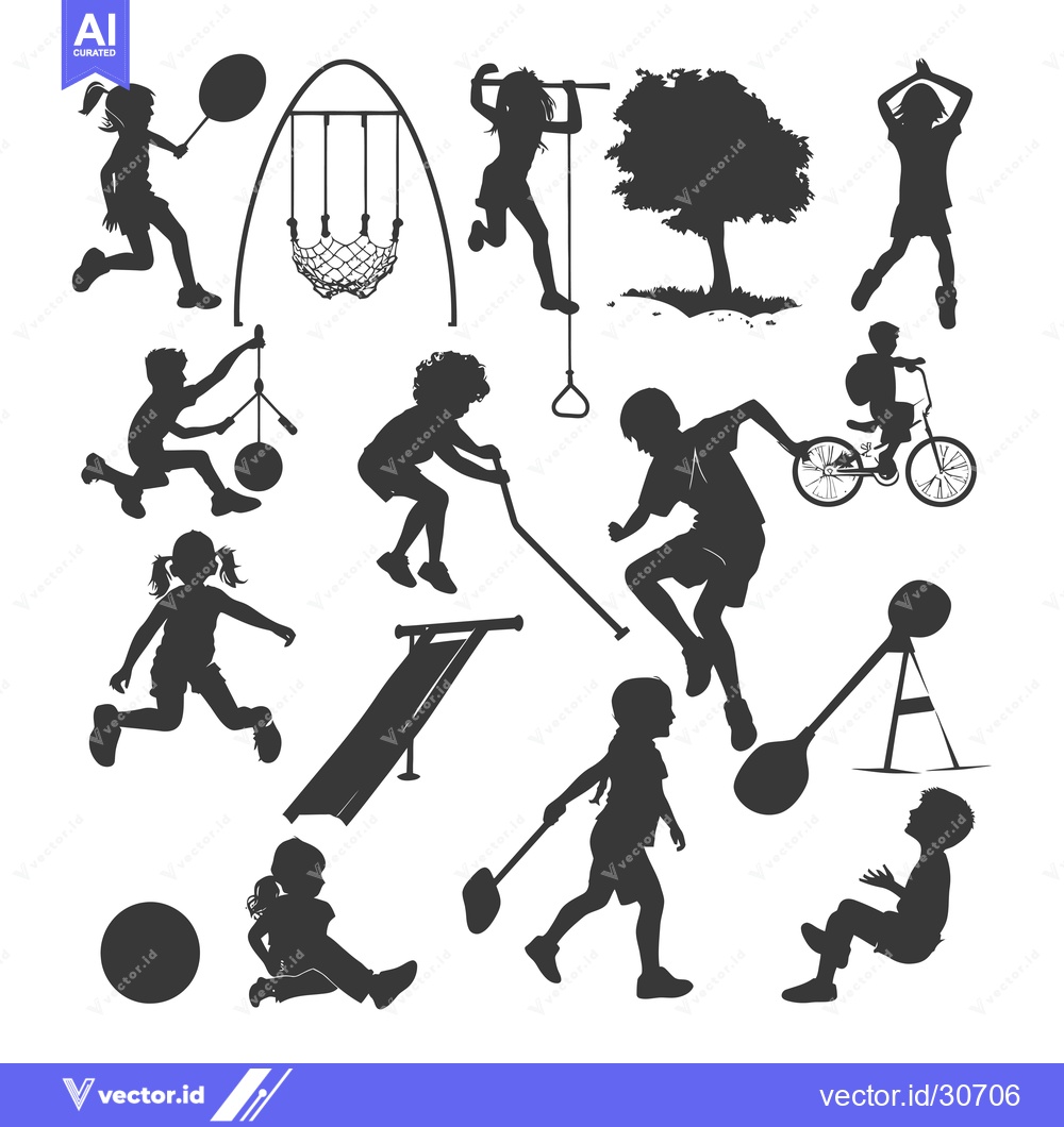 Premium Vector dari Children Playing on a Playground in Silhouettes